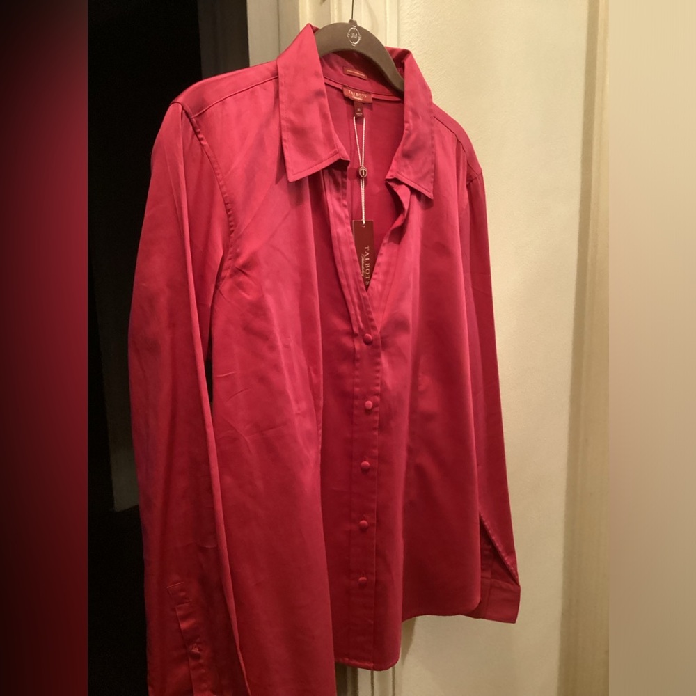Talbots Cotton Sateen Pink Button Shirt (16)